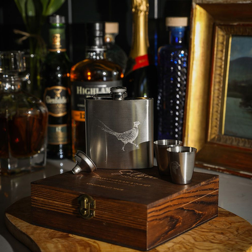 Selbrae House Pheasant Hip Flask and Cup Set