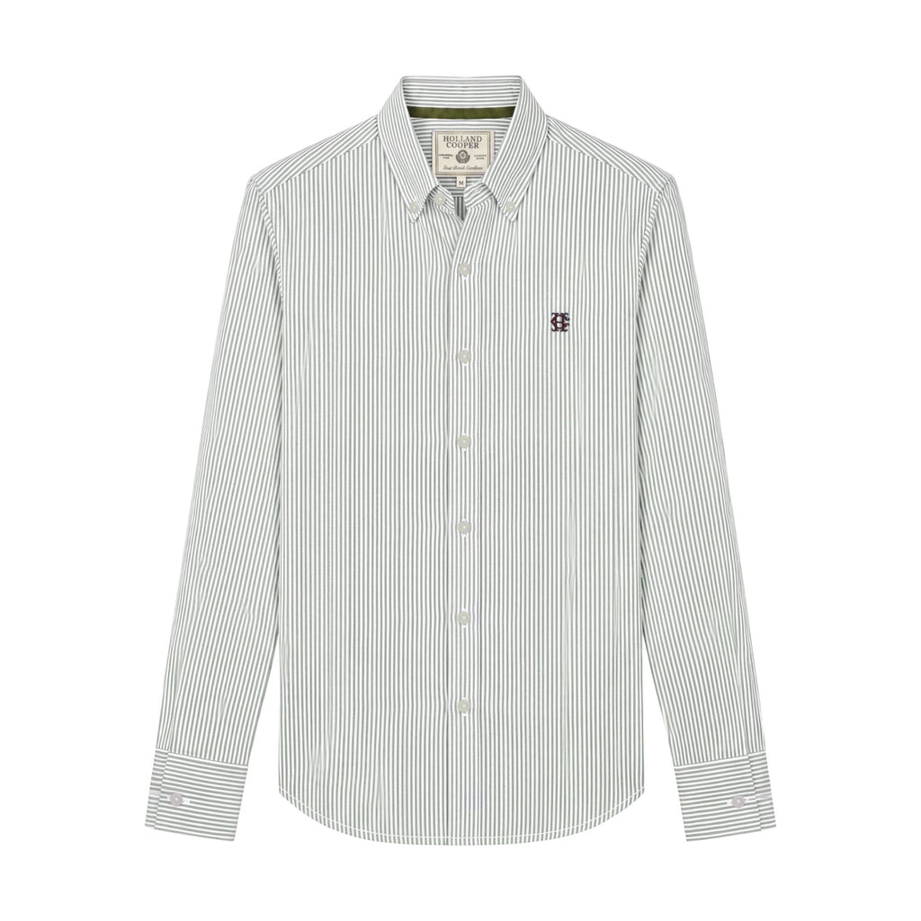 Holland Cooper Mens Oxford Shirt - Olive Stripe