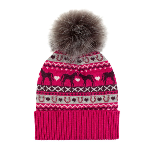Ladies Malmo Fairisle Knitted Pom Hat - Pink