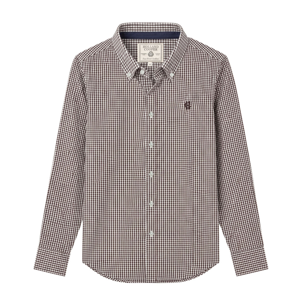 Holland Cooper Mens Tailored Fit Button Down Shirt - Chocolate Gingham