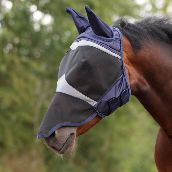 FlyGuard Pro Fine Mesh Fly Mask with Ears and Nose - Navy