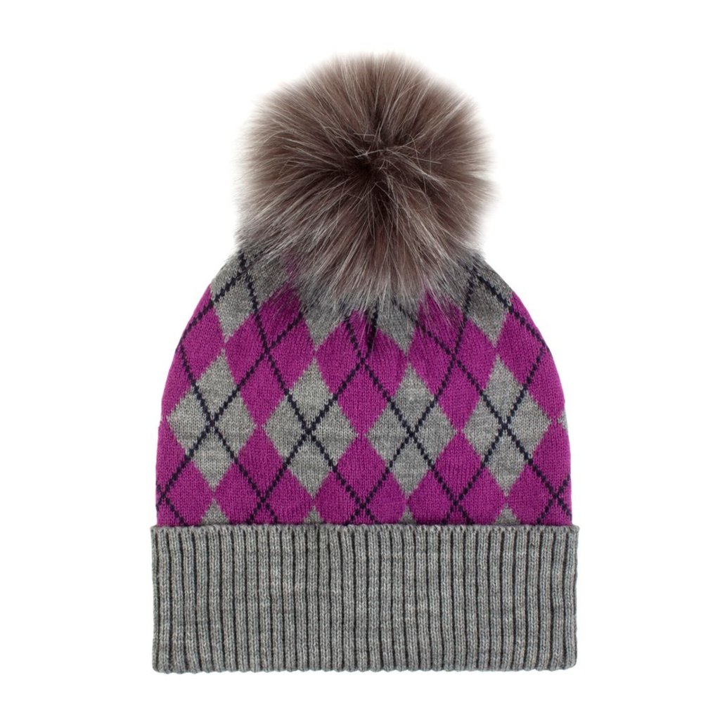 Ladies Norden Argyle Knitted Pom Hat - Grey