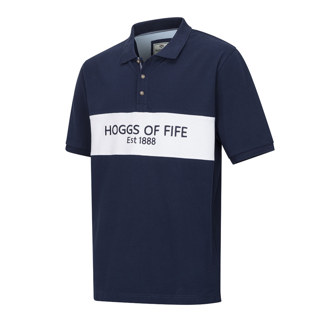 Hoggs of Fife Mens Stewart Block Pique Polo Shirt - Navy