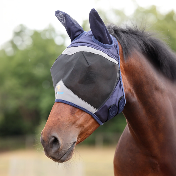 FlyGuard Pro Fine Mesh Fly Mask with Ears - Navy