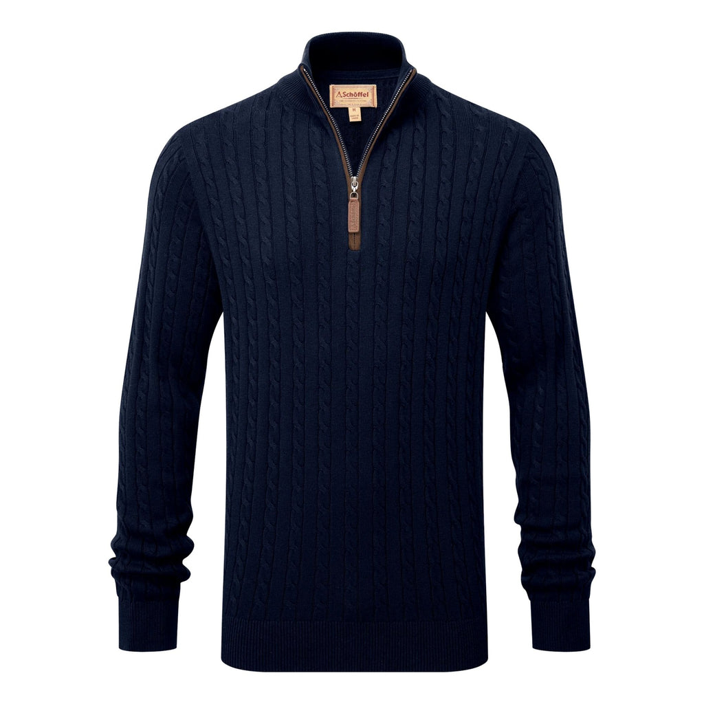 Schoffel Mens Calton Cotton Cashmere Cable 1/4 Zip Jumper - Navy