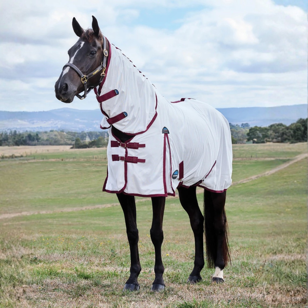 Weatherbeeta Comfitec Essential Fly Sheet Combo - White/Burgundy