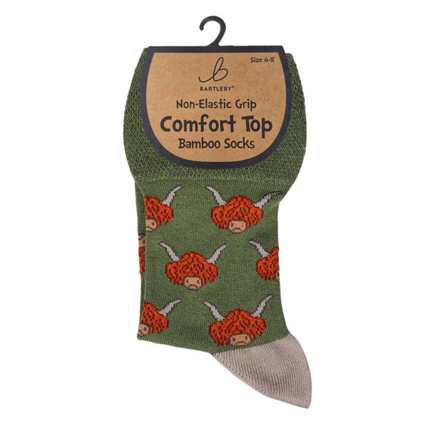 Bartleby Ladies Bamboo Comfort Top Socks - Highland Cow