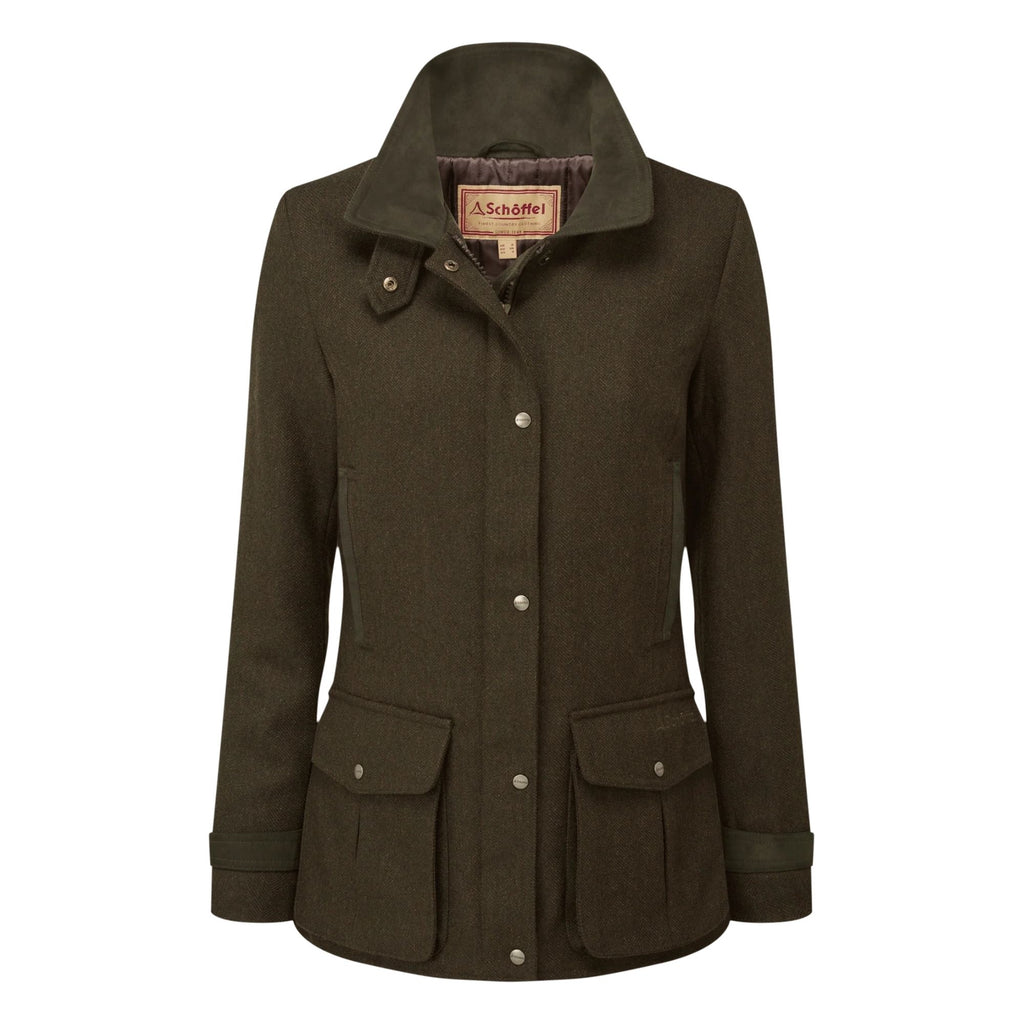 Schoffel Ladies Murra Tweed Coat - Dark Loden Herringbone Tweed