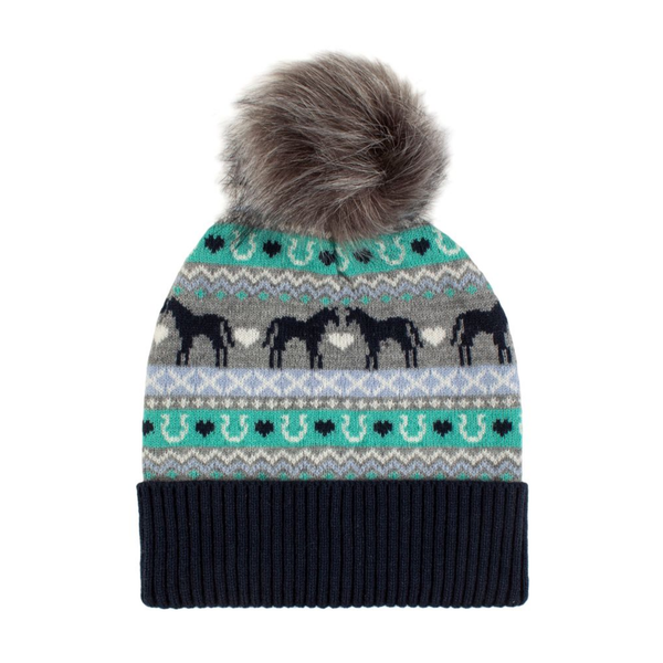 Ladies Malmo Fairisle Knitted Pom Hat - Grey