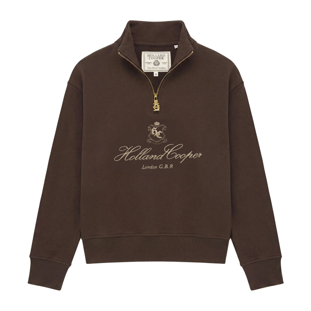 Holland Cooper Ladies Essential Relaxed Quarter Zip Sweat - Walnut
