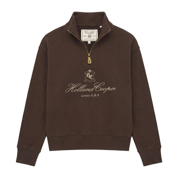 Holland Cooper Ladies Essential Relaxed Quarter Zip Sweat - Walnut