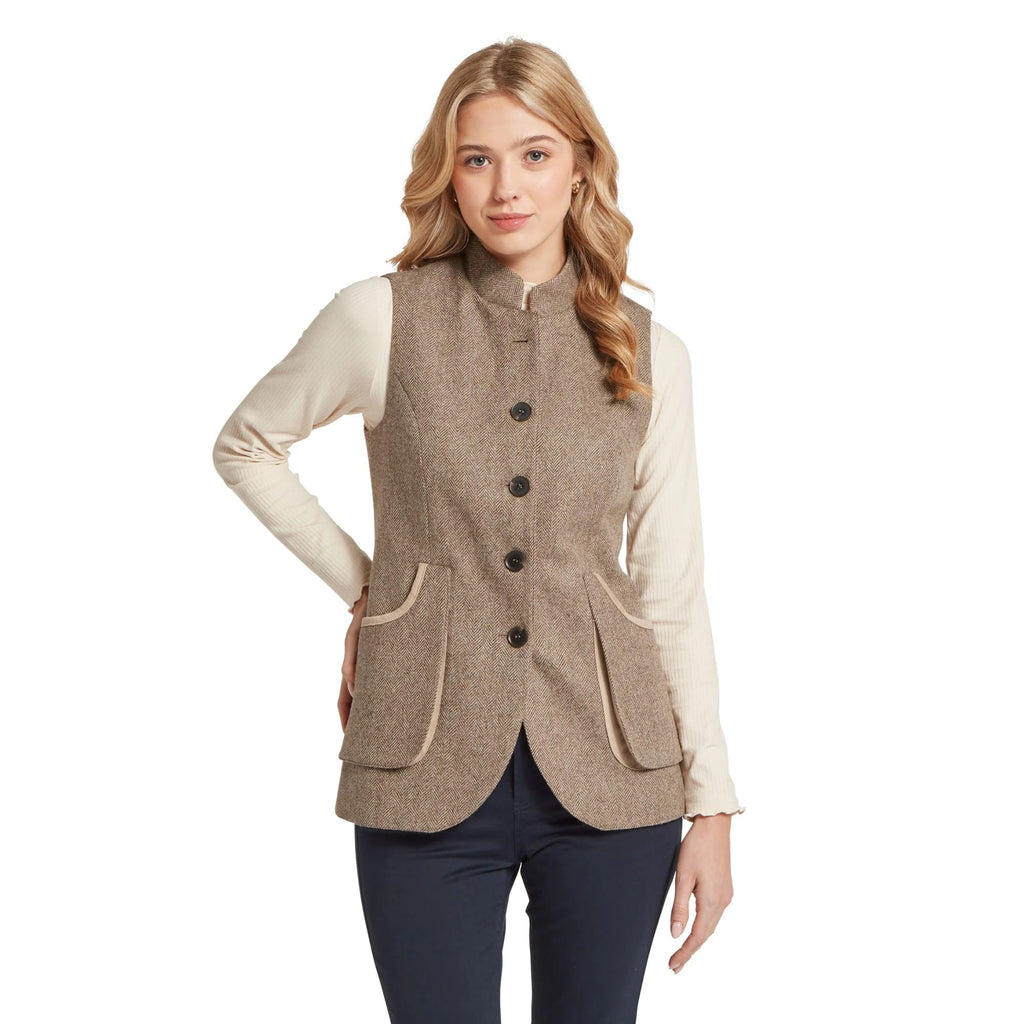Schoffel Ladies Pennan Tweed Waistcoat - Cobblestone Herringbone Tweed