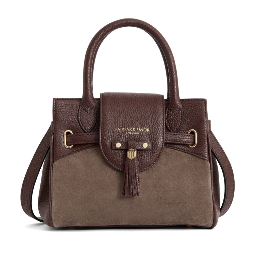 Fairfax & Favor Stockist Exclusive Mini Windsor Handbag - Port and Deep Taupe Suede