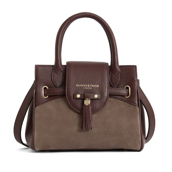 Fairfax & Favor Stockist Exclusive Mini Windsor Handbag - Port and Deep Taupe Suede