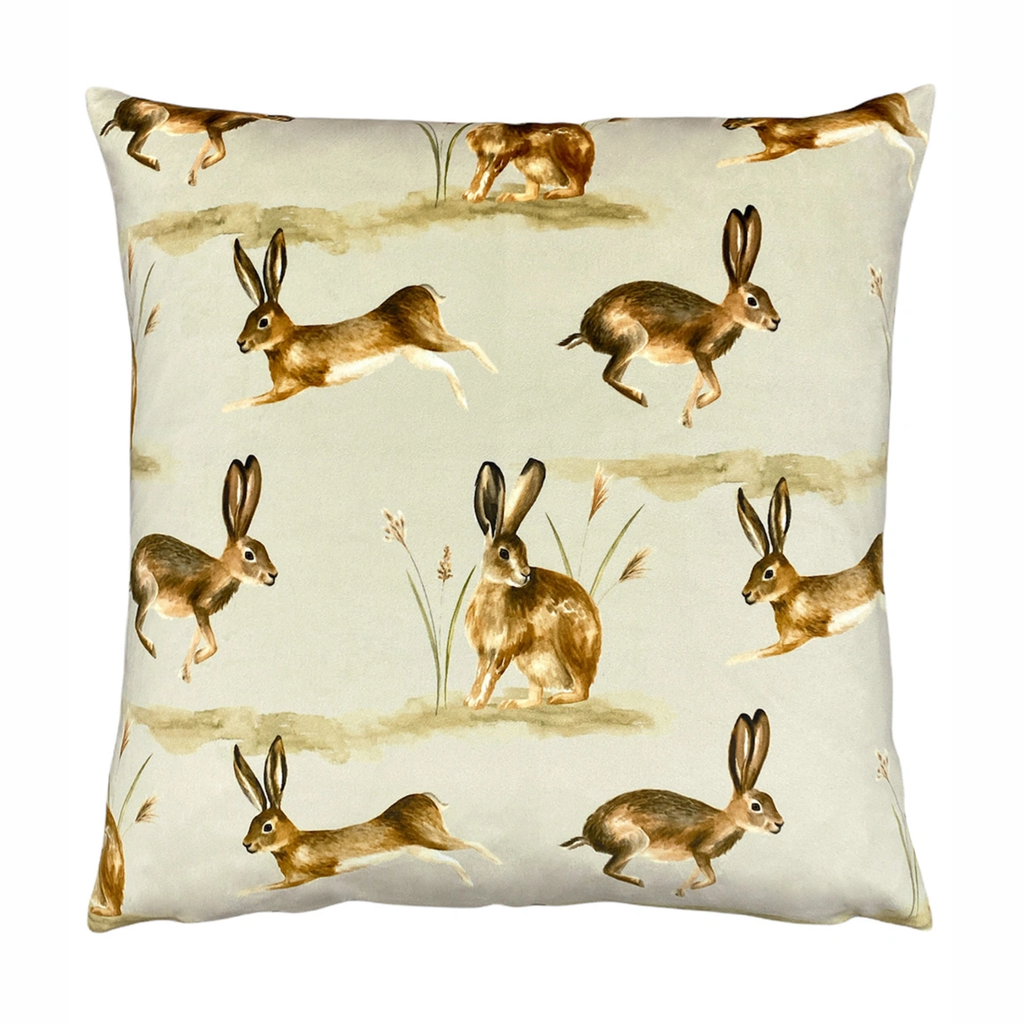 Evans Lichfield Country Running Hares Cushion - Taupe