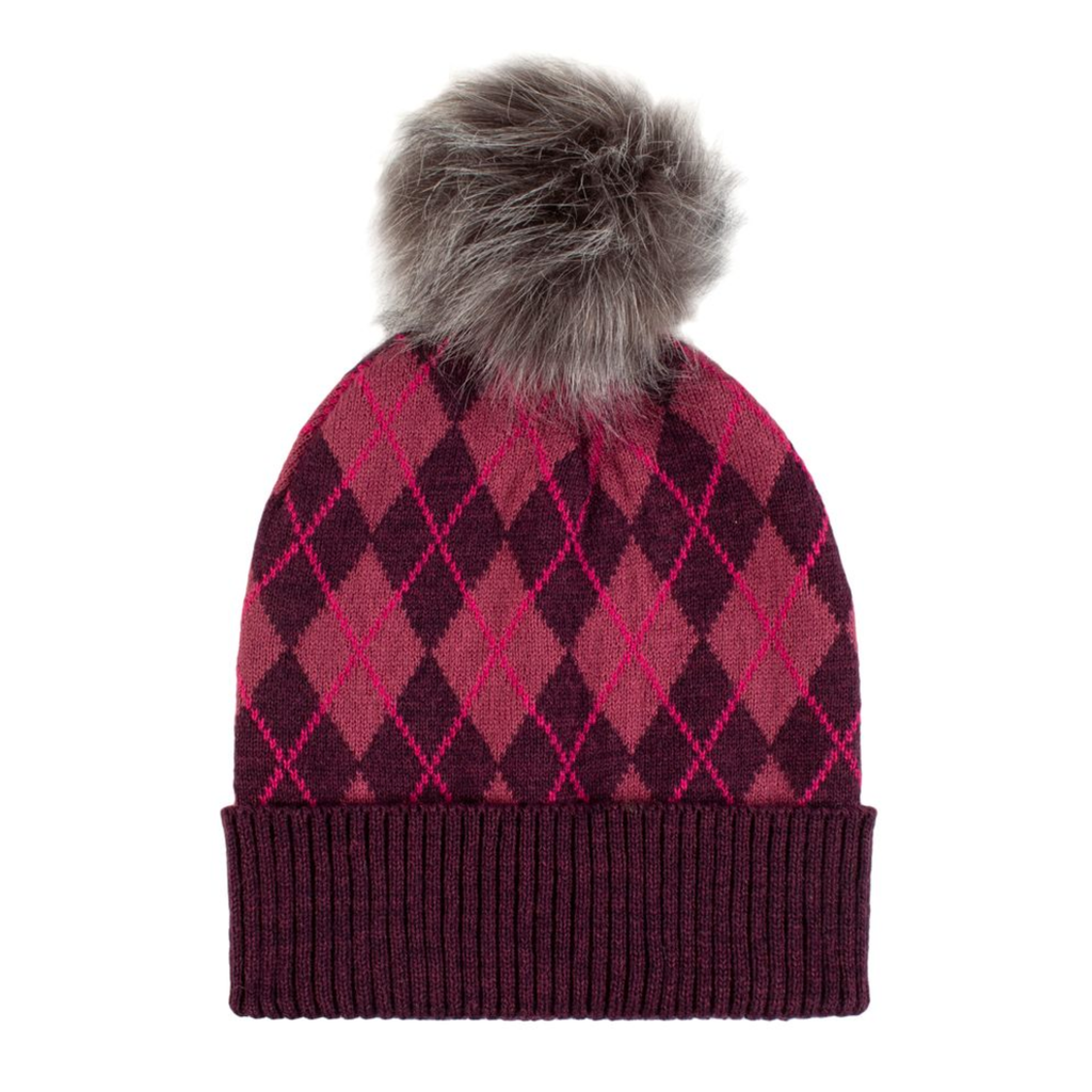 Ladies Norden Argyle Knitted Pom Hat - Pink