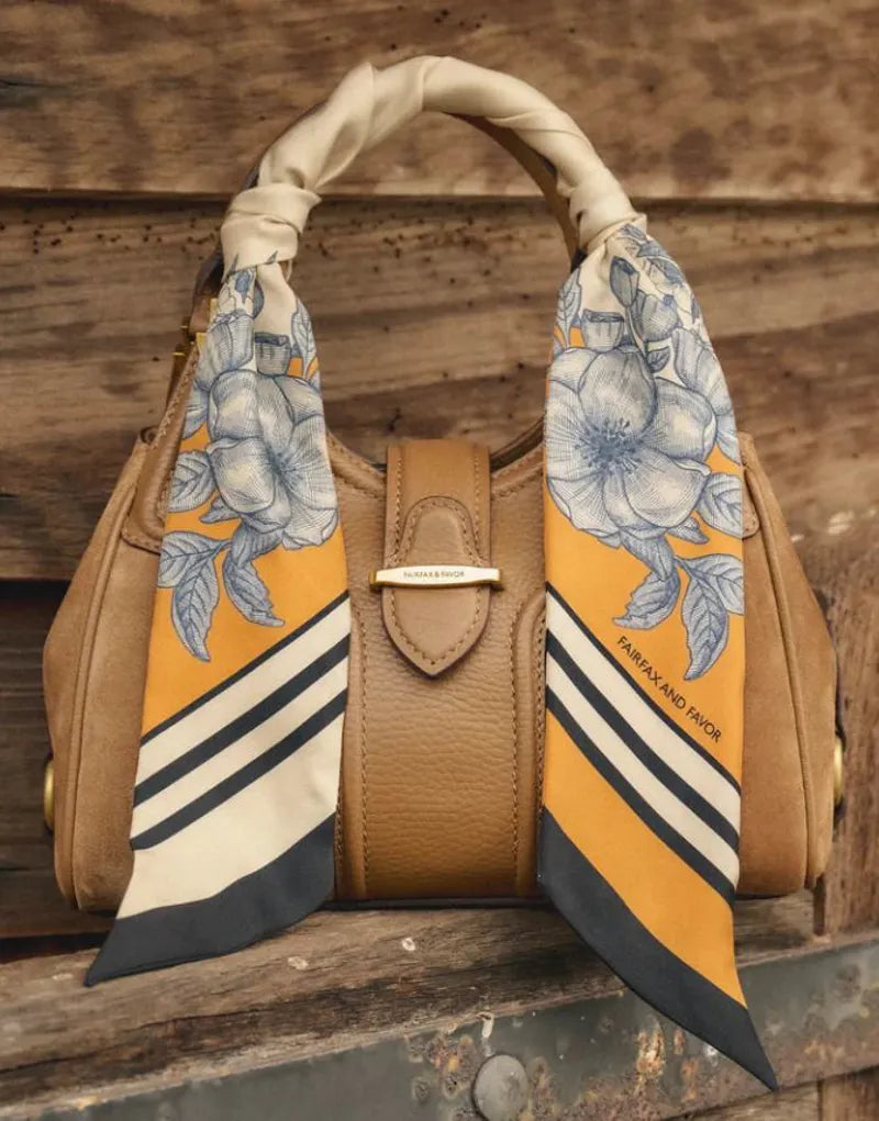 Fairfax and Favor Mannington Twill Silk Scarf  - Off White/Navy/Orange