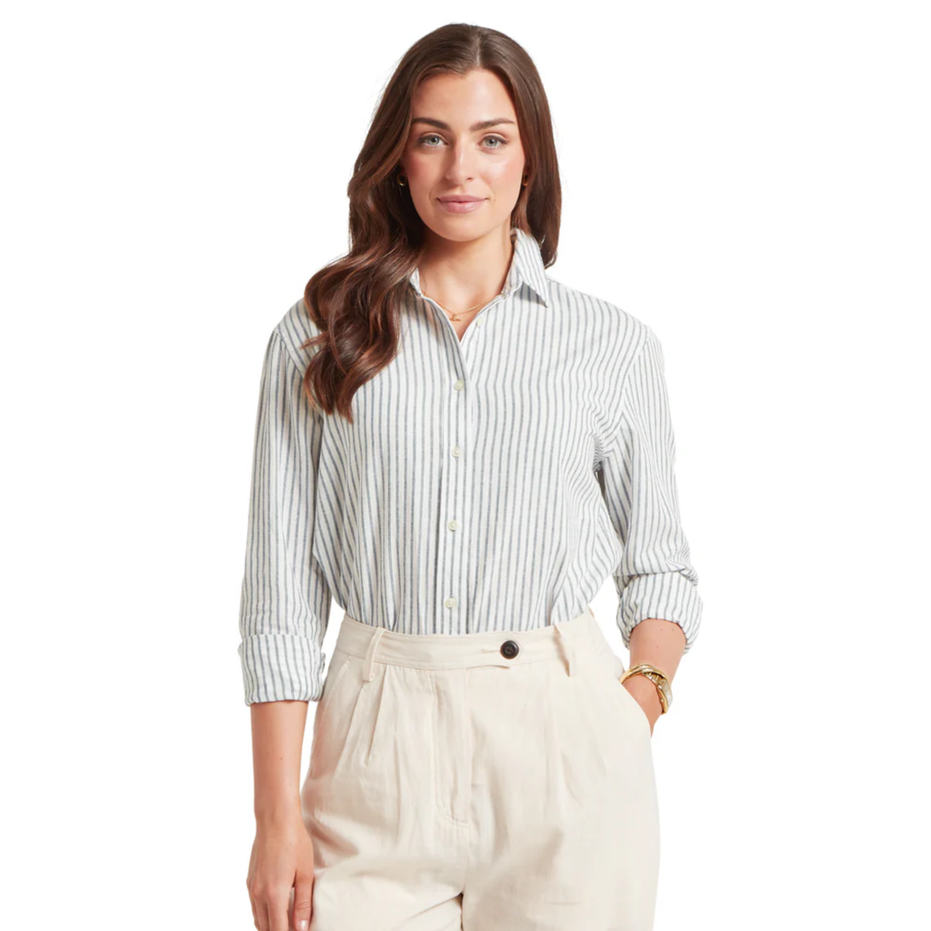 Schoffel Ladies Salthouse Linen Shirt - Blue Stripe
