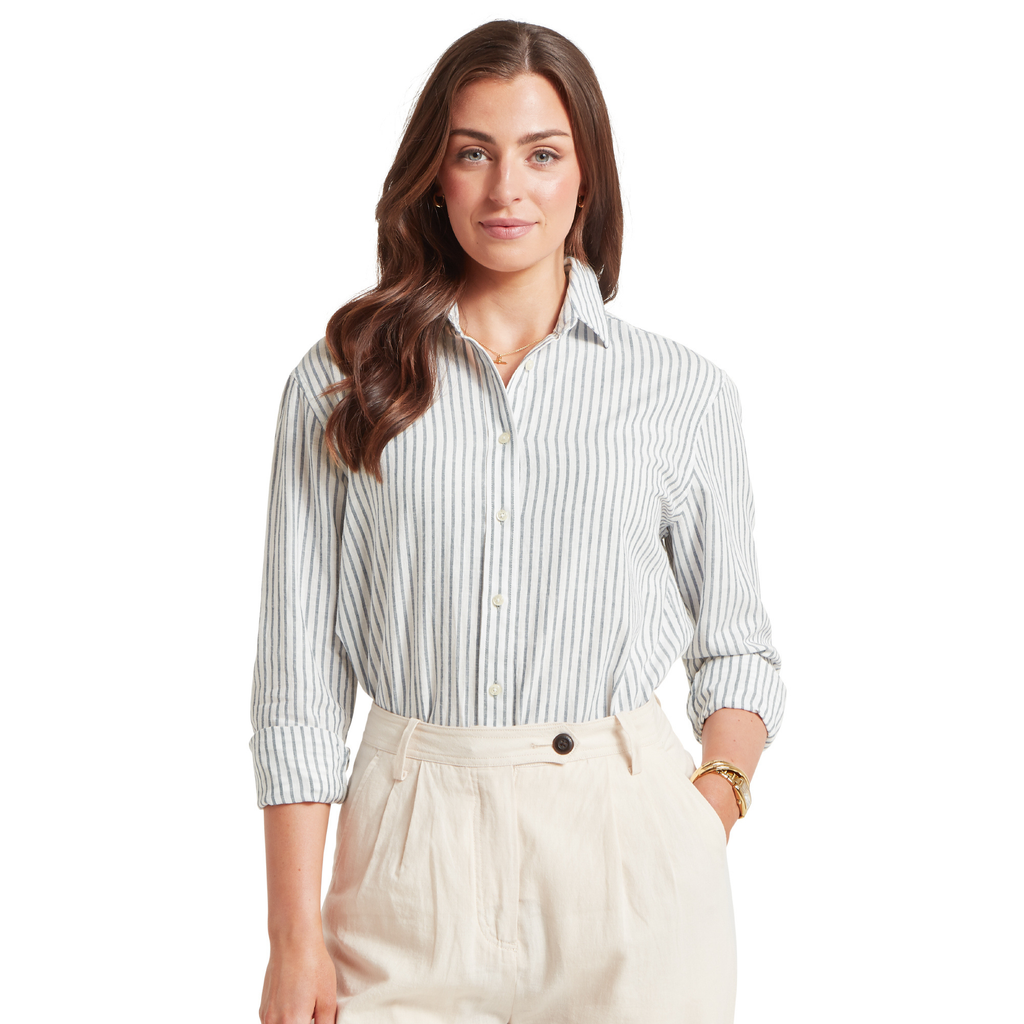 Schoffel Ladies Salthouse Linen Shirt - Blue Stripe