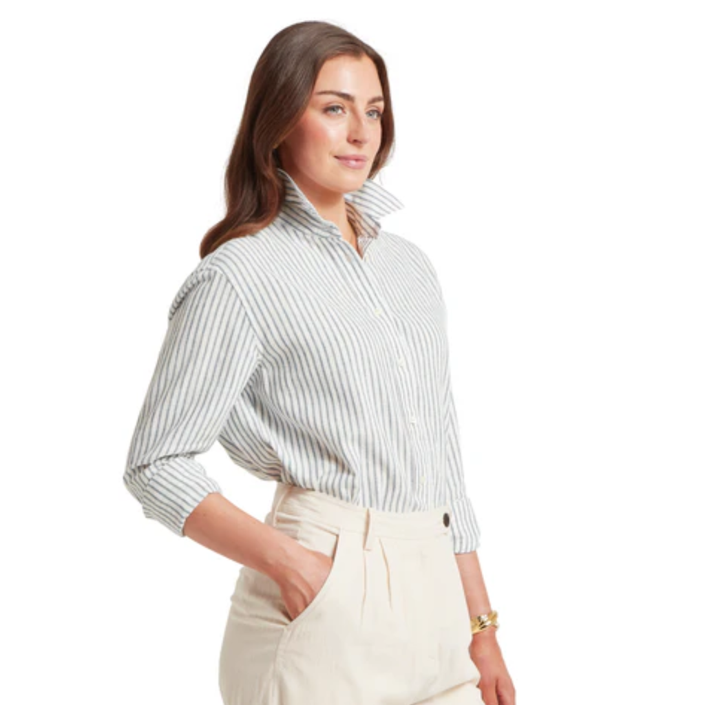 Schoffel Ladies Salthouse Linen Shirt - Blue Stripe