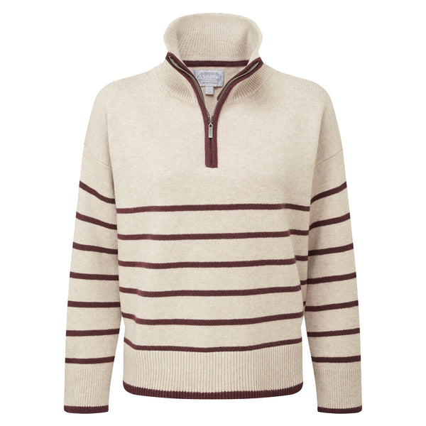 Schoffel Ladies Sandsend 1/4 Zip Jumper - Oatmeal/Port