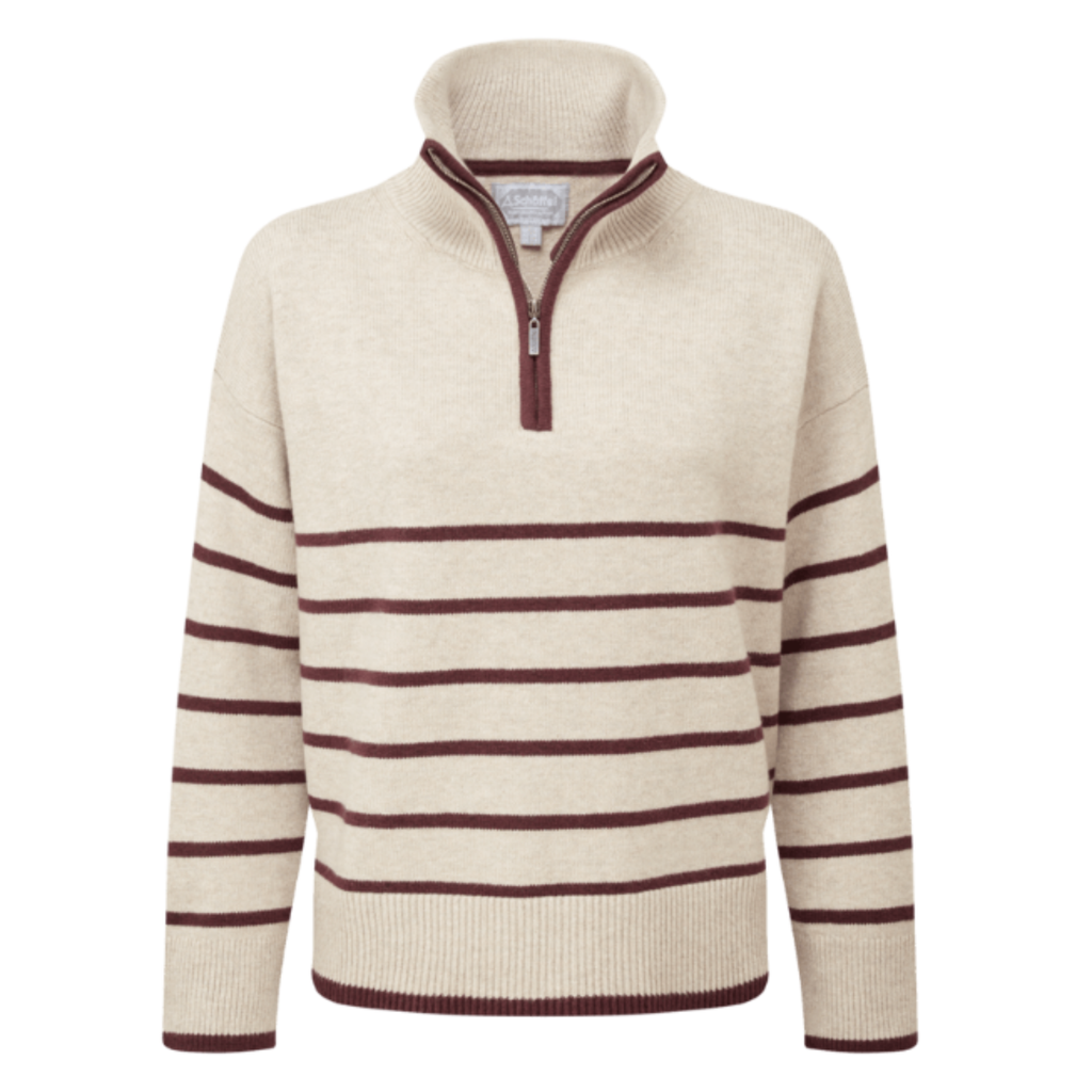 Schoffel Ladies Sandsend 1/4 Zip Jumper - Oatmeal/Port