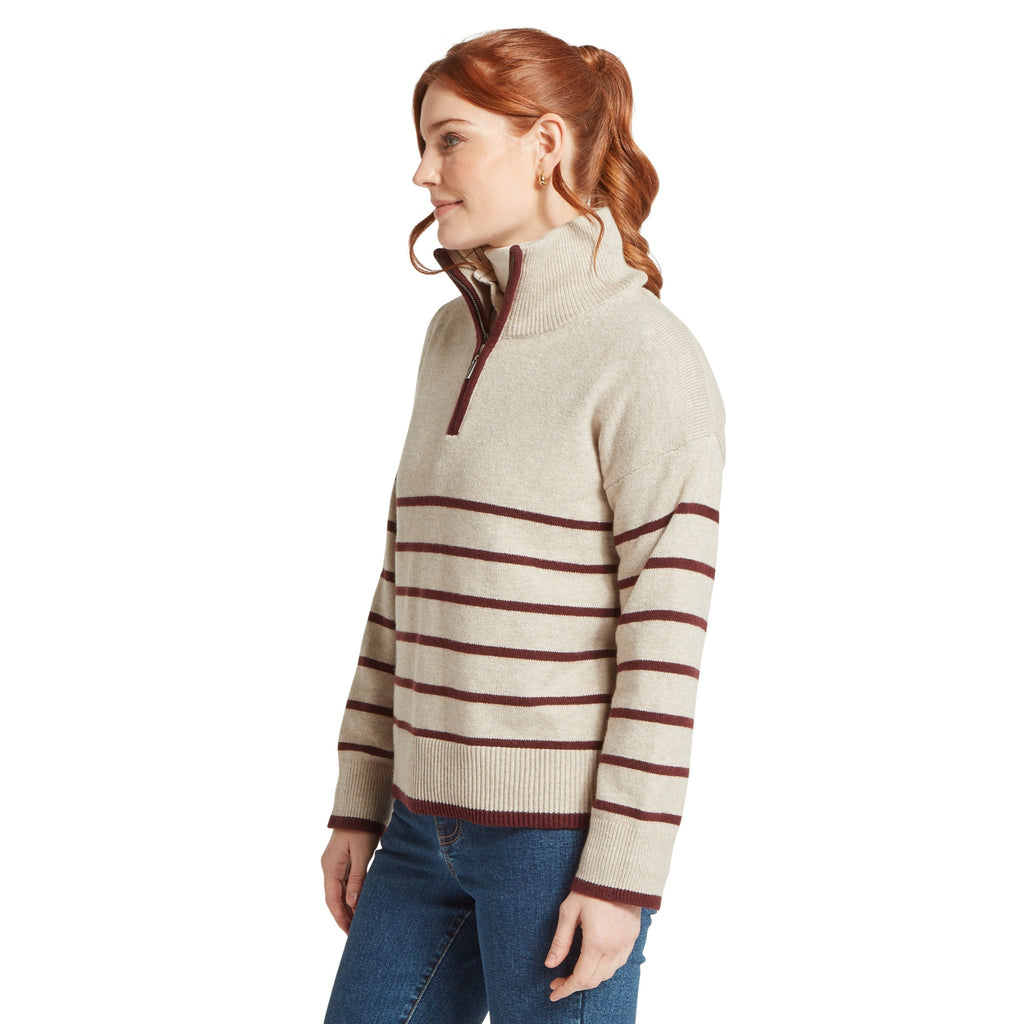 Schoffel Ladies Sandsend 1/4 Zip Jumper - Oatmeal/Port