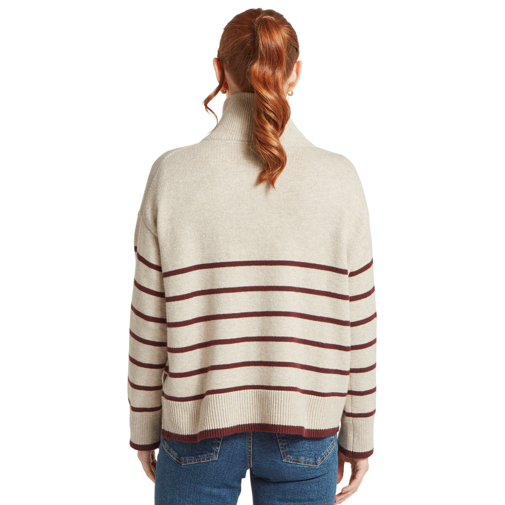Schoffel Ladies Sandsend 1/4 Zip Jumper - Oatmeal/Port
