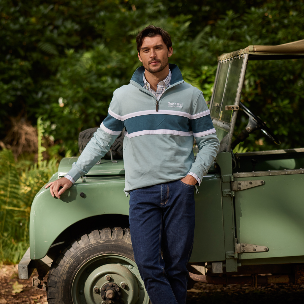 Schoffel Mens Exmouth Heritage Quarter Zip - Powder Blue