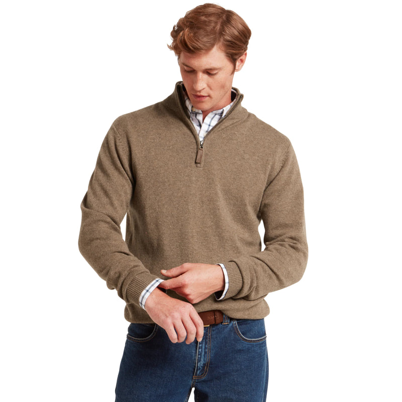 Schoffel Mens Lewis Lambswool 1/4 Zip Jumper - Mushroom