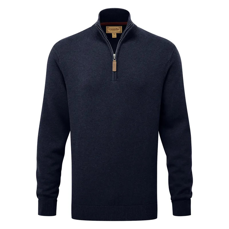 Schoffel Mens Calton Cotton Cashmere 1/4 Zip Jumper - Navy