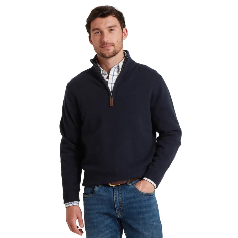 Schoffel Mens Calton Cotton Cashmere 1/4 Zip Jumper - Navy