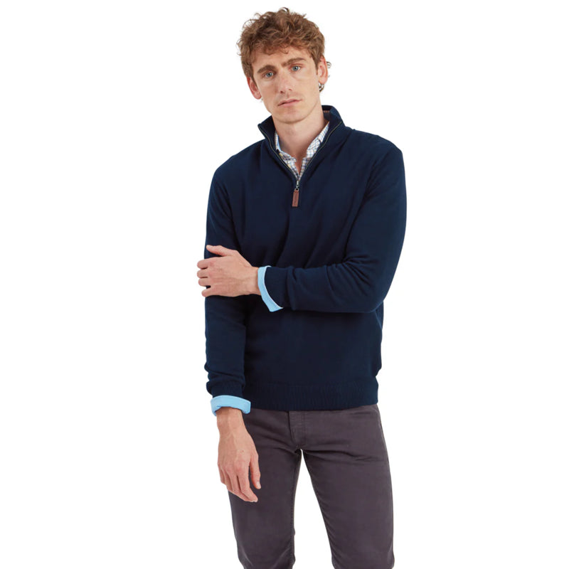 Schoffel Mens Calton Cotton Cashmere 1/4 Zip Jumper - Navy
