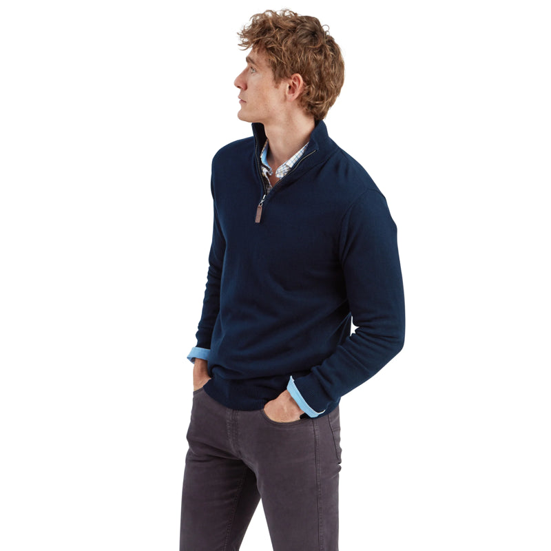 Schoffel Mens Calton Cotton Cashmere 1/4 Zip Jumper - Navy