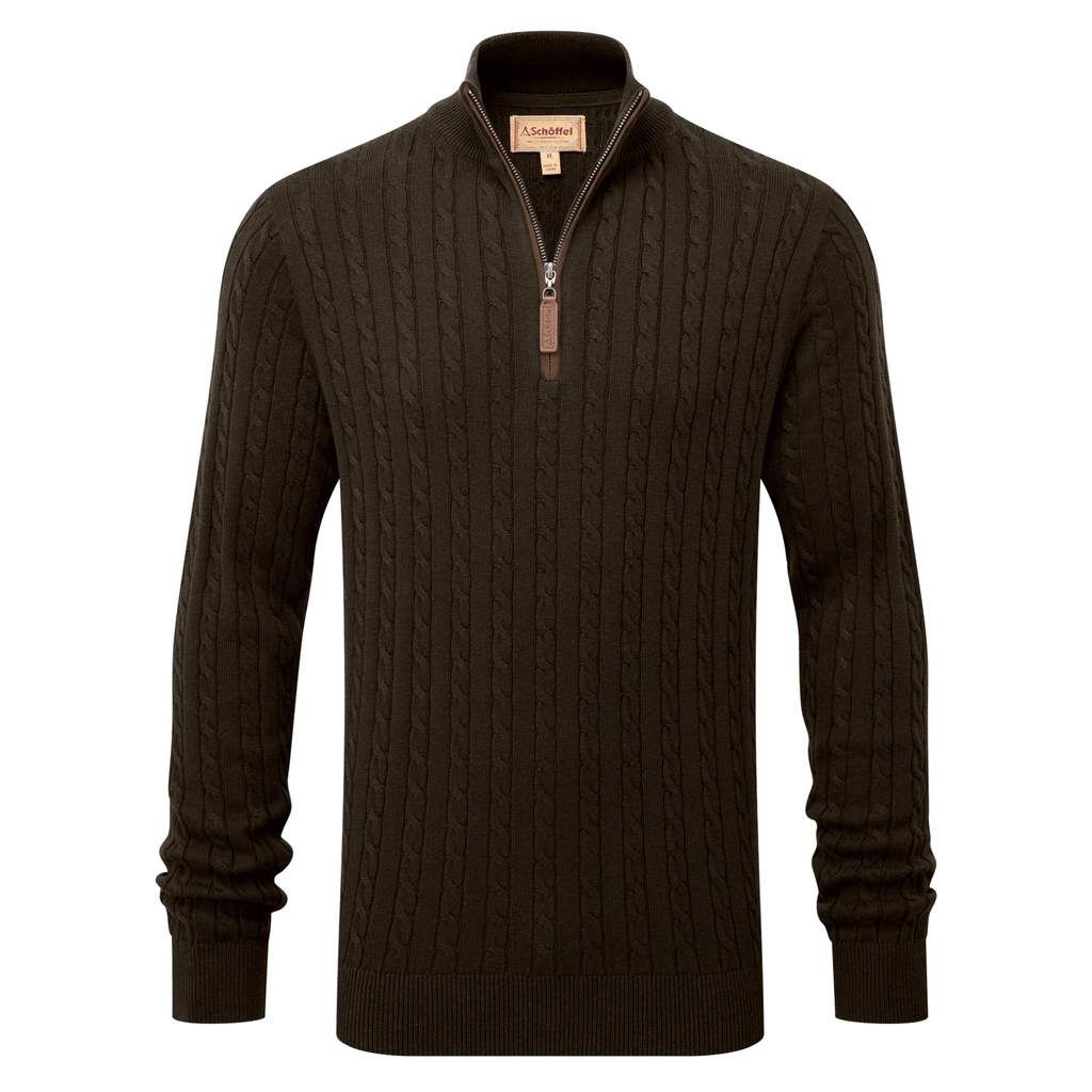 Schoffel Mens Calton Cotton Cashmere Cable 1/4 Zip Jumper - Loden Green