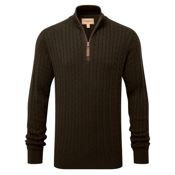 Schoffel Mens Calton Cotton Cashmere Cable 1/4 Zip Jumper - Loden Green