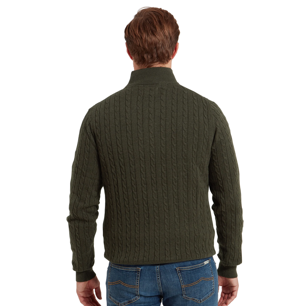 Schoffel Mens Calton Cotton Cashmere Cable 1/4 Zip Jumper - Loden Green