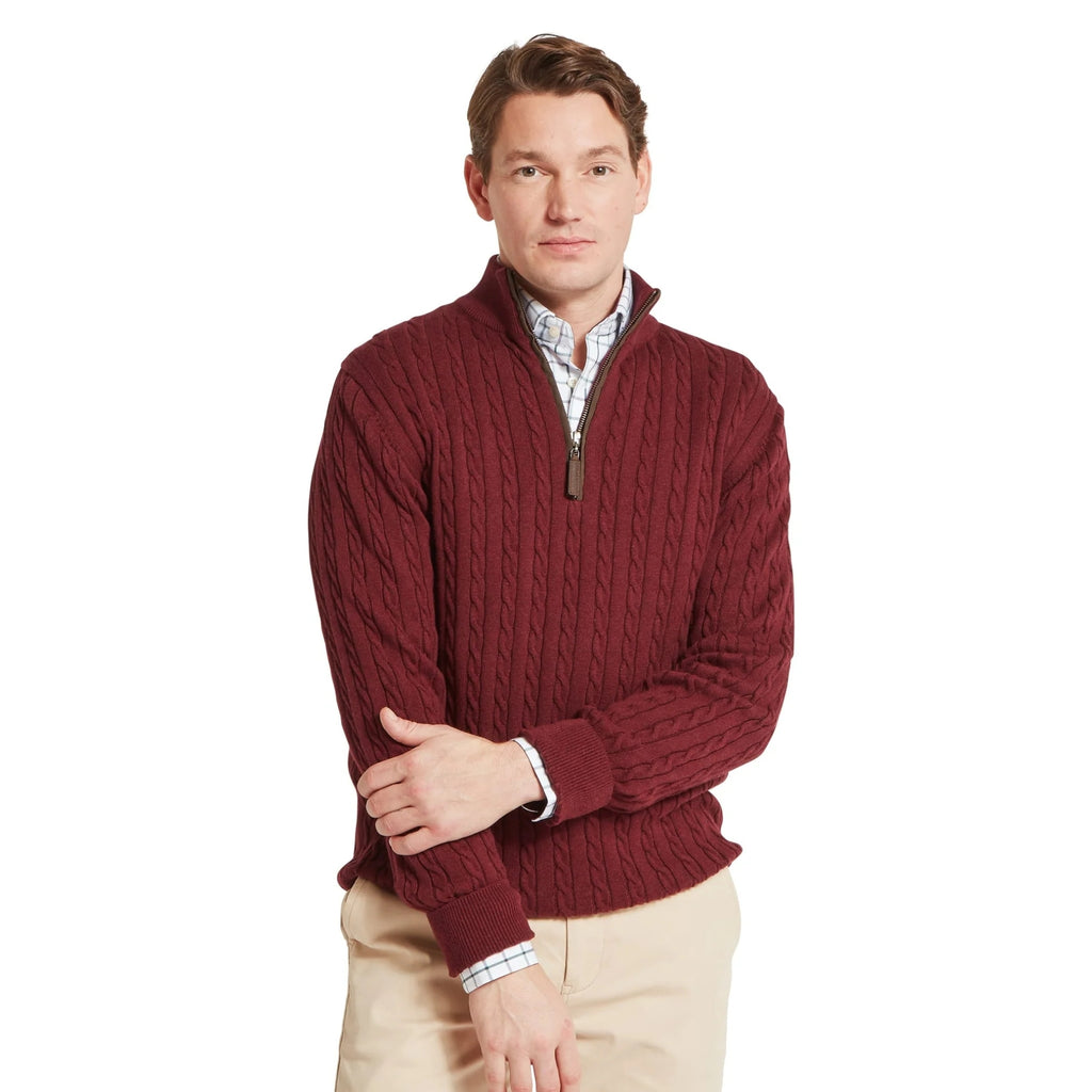 Schoffel Mens Calton Cotton Cashmere Cable 1/4 Zip Jumper - Burgundy