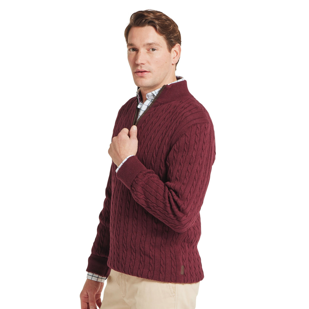 Schoffel Mens Calton Cotton Cashmere Cable 1/4 Zip Jumper - Burgundy
