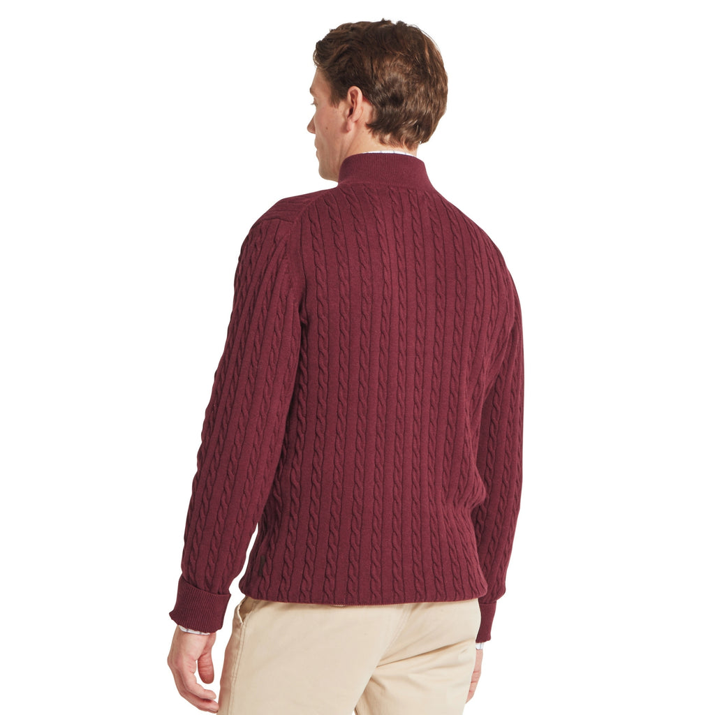 Schoffel Mens Calton Cotton Cashmere Cable 1/4 Zip Jumper - Burgundy