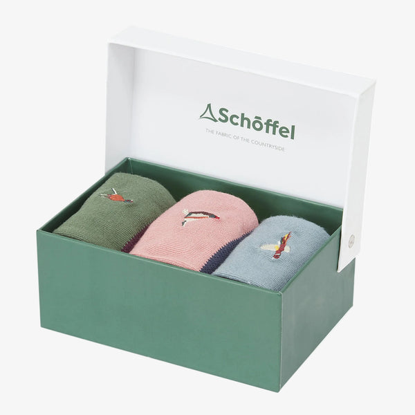 Schoffel Ladies Bamboo Sock Box of 3 - Loden Green Pheasant