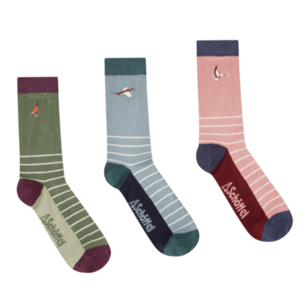 Schoffel Ladies Bamboo Sock Box of 3 - Loden Green Pheasant