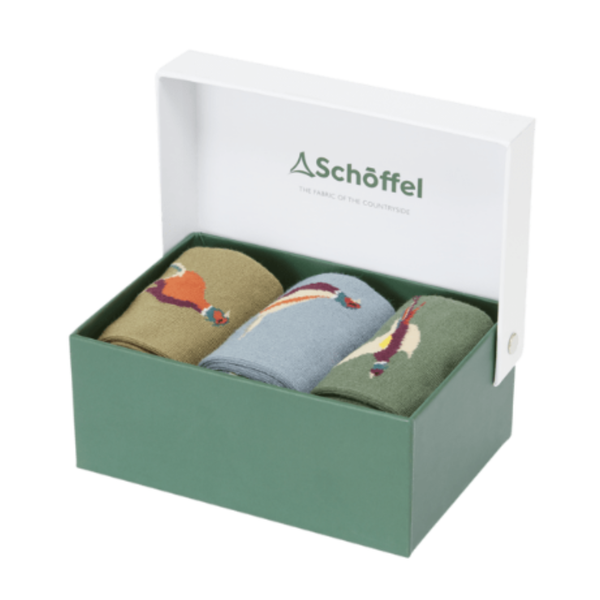 Schoffel Bamboo Sock Box of 3 - Lake Blue Pheasant