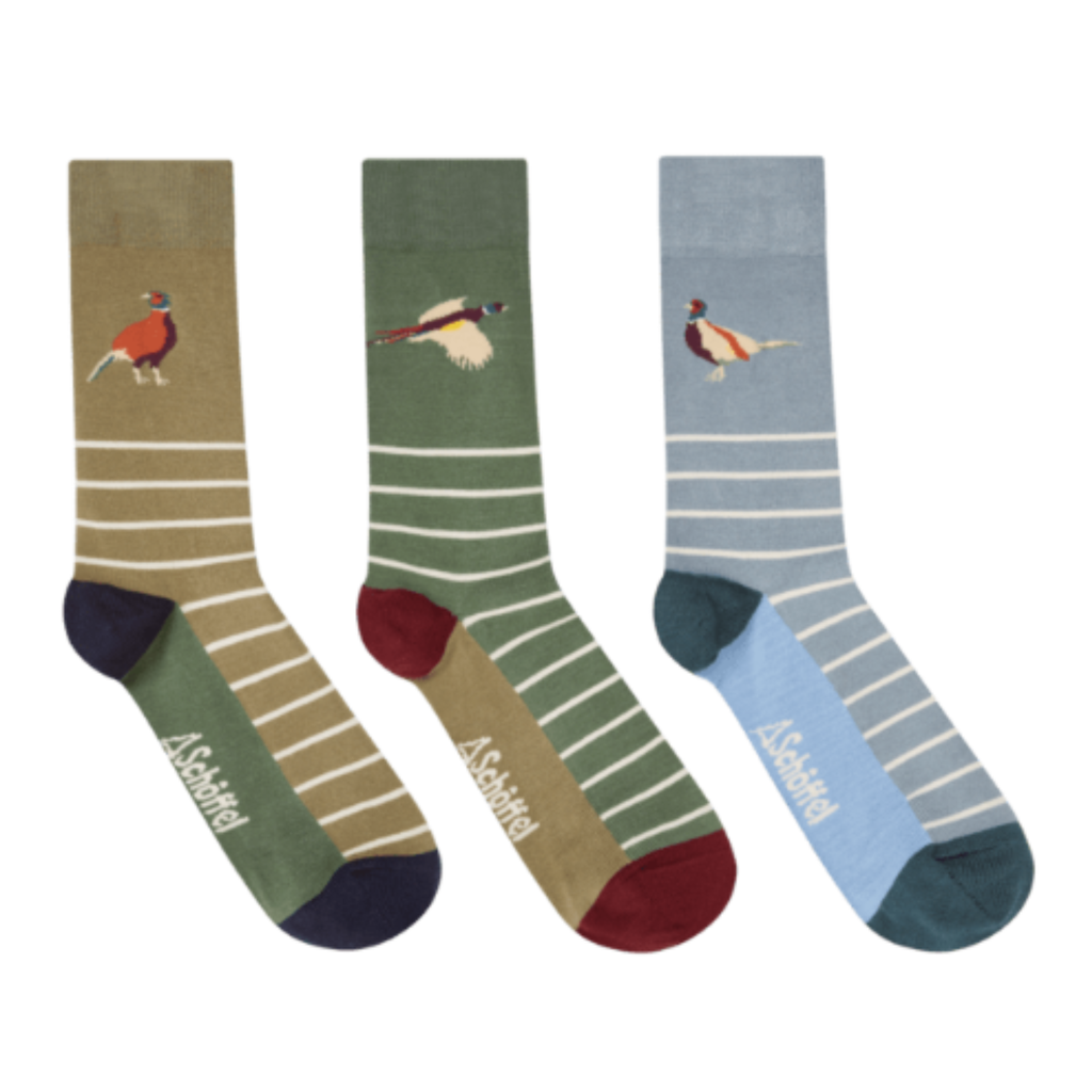 Schoffel Bamboo Sock Box of 3 - Lake Blue Pheasant