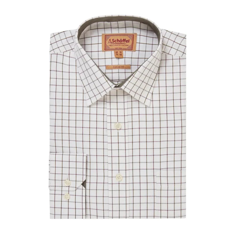 Schoffel Mens Burnham Tattersall Classic Shirt - Dark Olive Tattersall