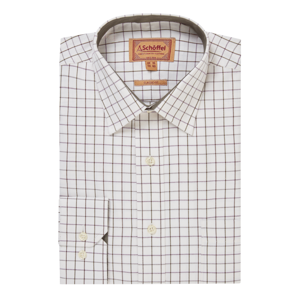 Schoffel Mens Burnham Tattersall Classic Shirt - Dark Olive Tattersall