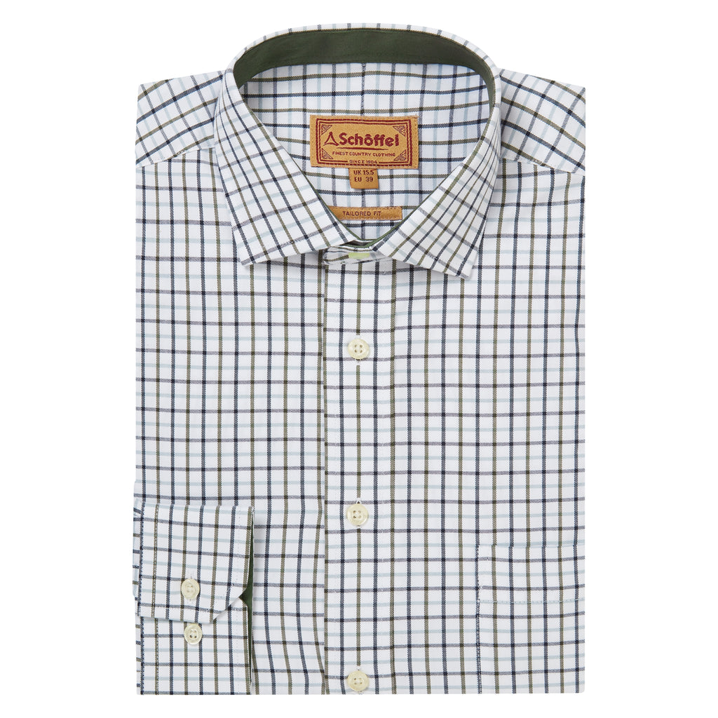Schoffel Mens Milton Tailored Shirt - Blueberry/Dark Khaki Green
