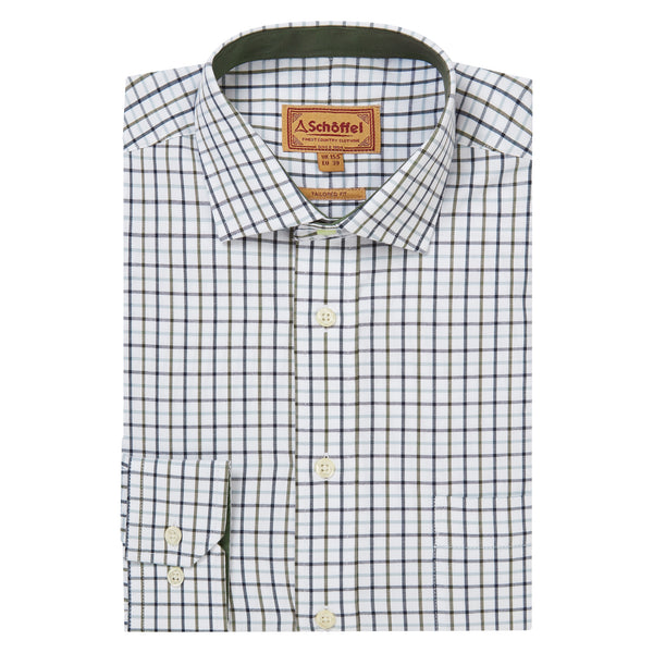 Schoffel Mens Milton Tailored Shirt - Blueberry/Dark Khaki Green