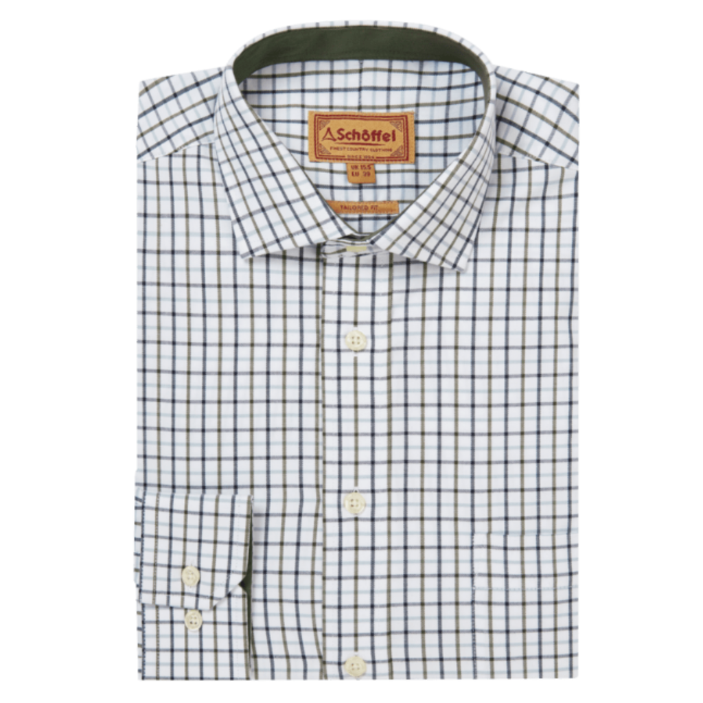 Schoffel Mens Milton Tailored Shirt - Blueberry/Dark Khaki Green