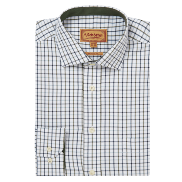 Schoffel Mens Milton Tailored Shirt - Blueberry/Dark Khaki Green